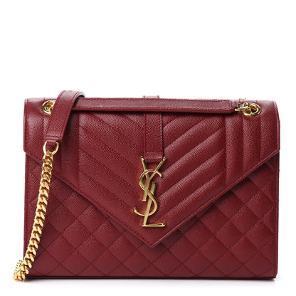 Saint Laurent Grain De Poudre Textured Mixed Matelasse Triquilt Medium Monogram Satchel Oxblood 1 of 14