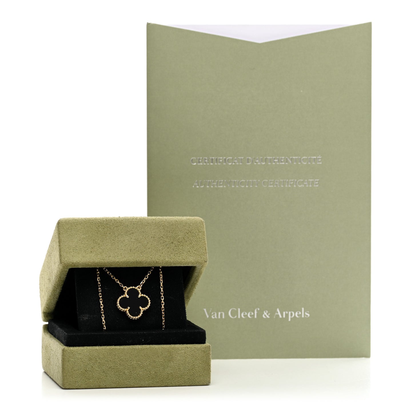 18K Yellow Gold Black Onyx Vintage Alhambra Pendant Necklace