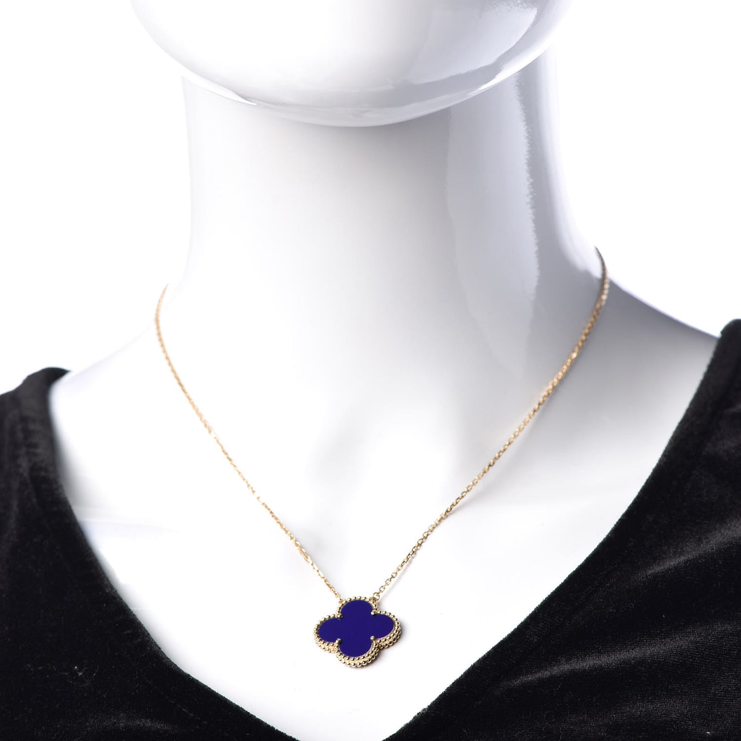 18K Yellow Gold Blue Sevres Porcelain Magic Alhambra Vendome Necklace