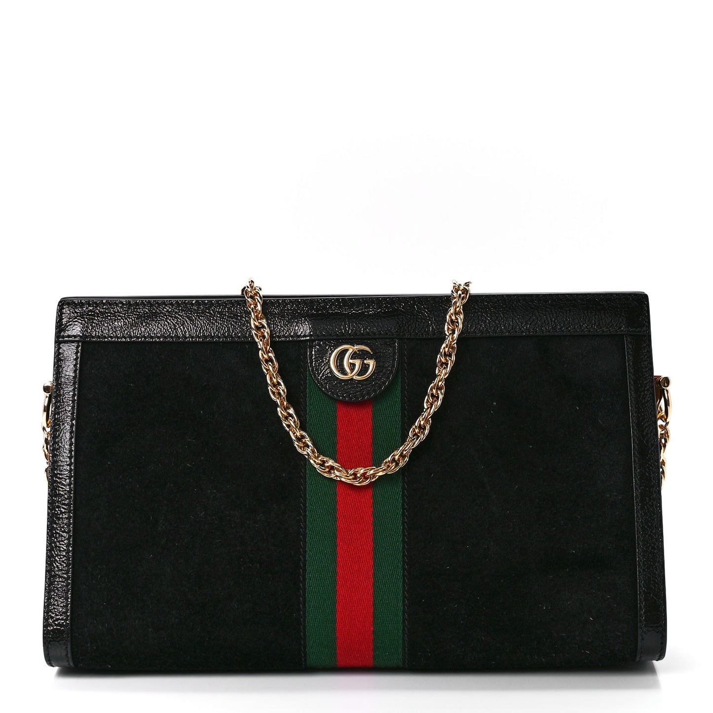 Suede Patent GG Web Medium Ophidia Chain Shoulder Bag Black
