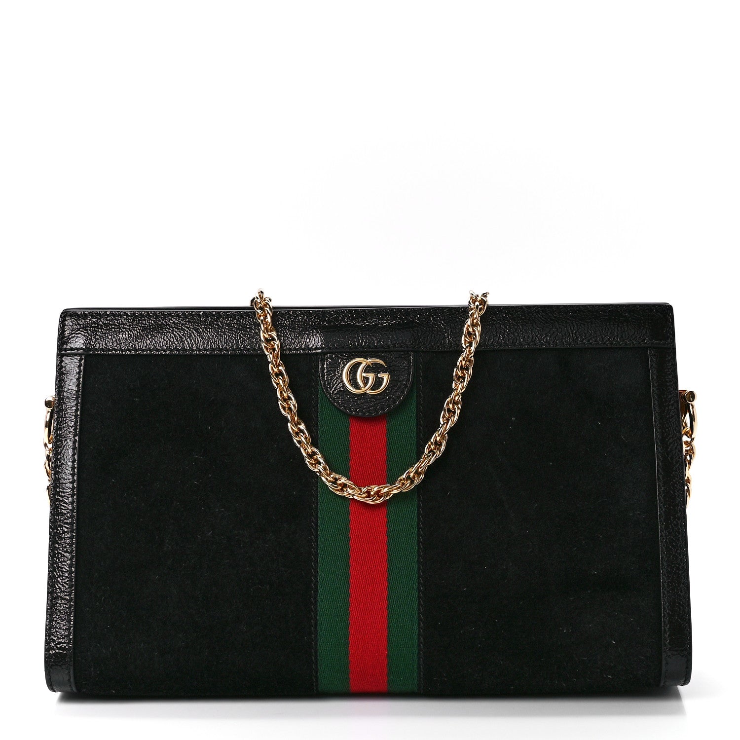 Gucci Suede Patent GG Web Medium Ophidia Chain Shoulder Bag Black 1 of 12