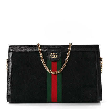 Gucci Suede Patent GG Web Medium Ophidia Chain Shoulder Bag Black 1 of 12