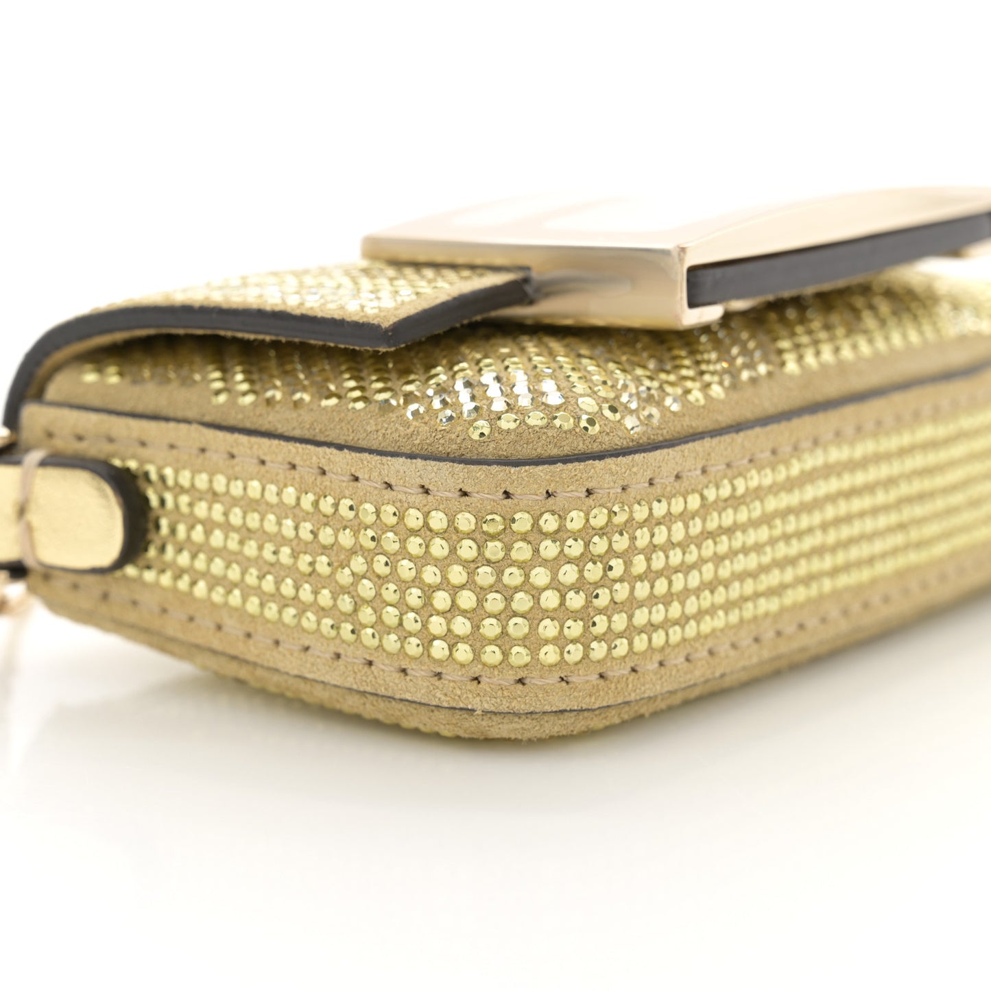 Crystal Vitello Laminato FF Nano Maxi Buckle Baguette Charm Light Gold