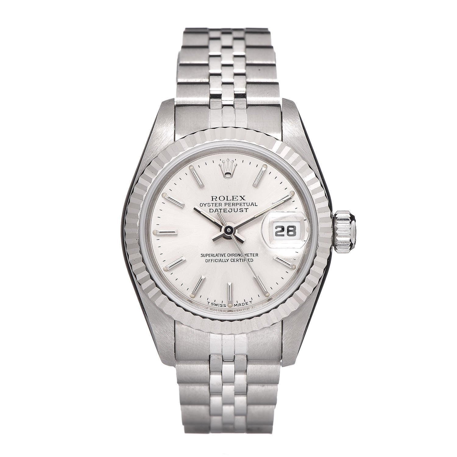 Rolex Stainless Steel 18K White Gold 26mm Oyster Perpetual Datejust Watch Silver 69174 1 of 6