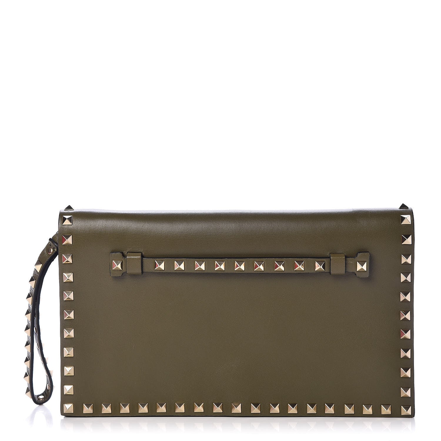 Valentino Garavani Nappa Rockstud Wristlet Clutch Army Green 1 of 12