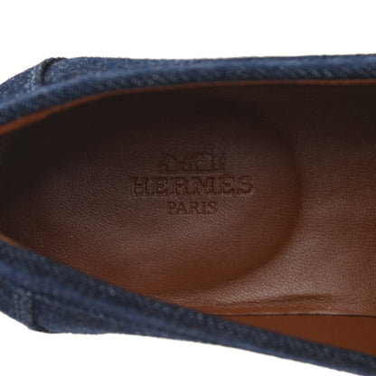 Hermes Denim Canvas Calfskin Womens Destin Loafer 36 Bleu Brut Gold 7 of 9