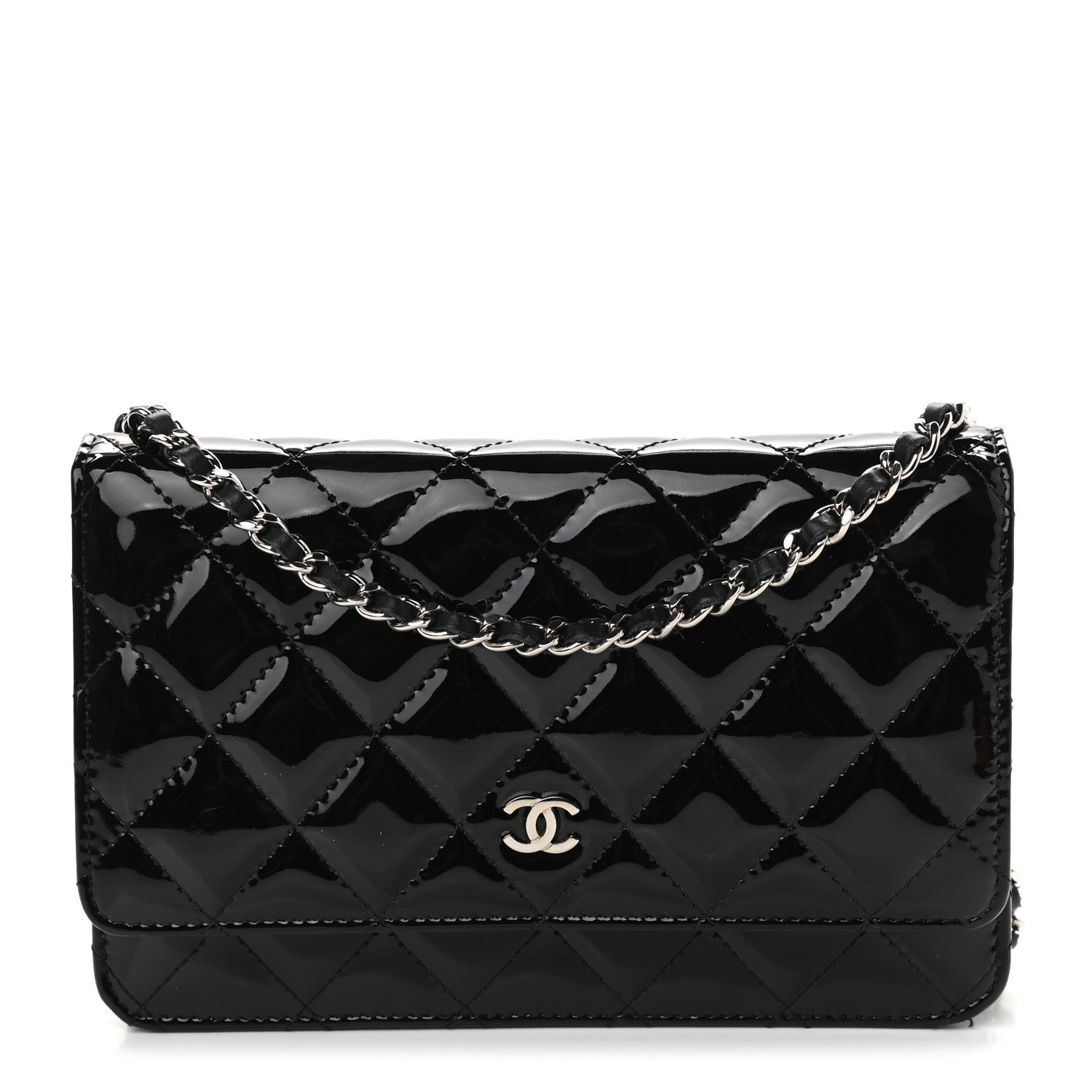 Chanel Patent Quilted Wallet On Chain WOC Black 1 of 12