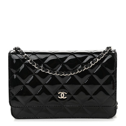 Chanel Patent Quilted Wallet On Chain WOC Black 1 of 12