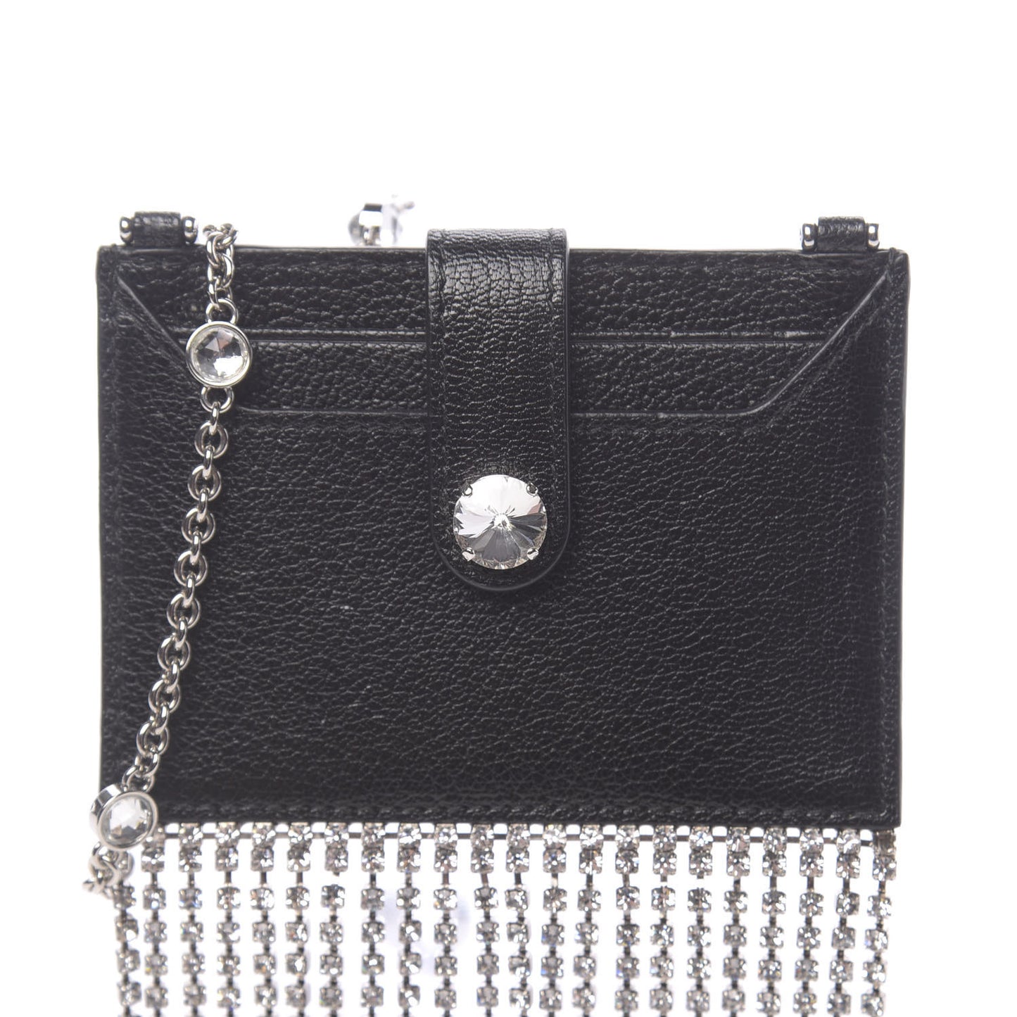 Goatskin Madras Crystal Card Holder Fringe Crossbody Black