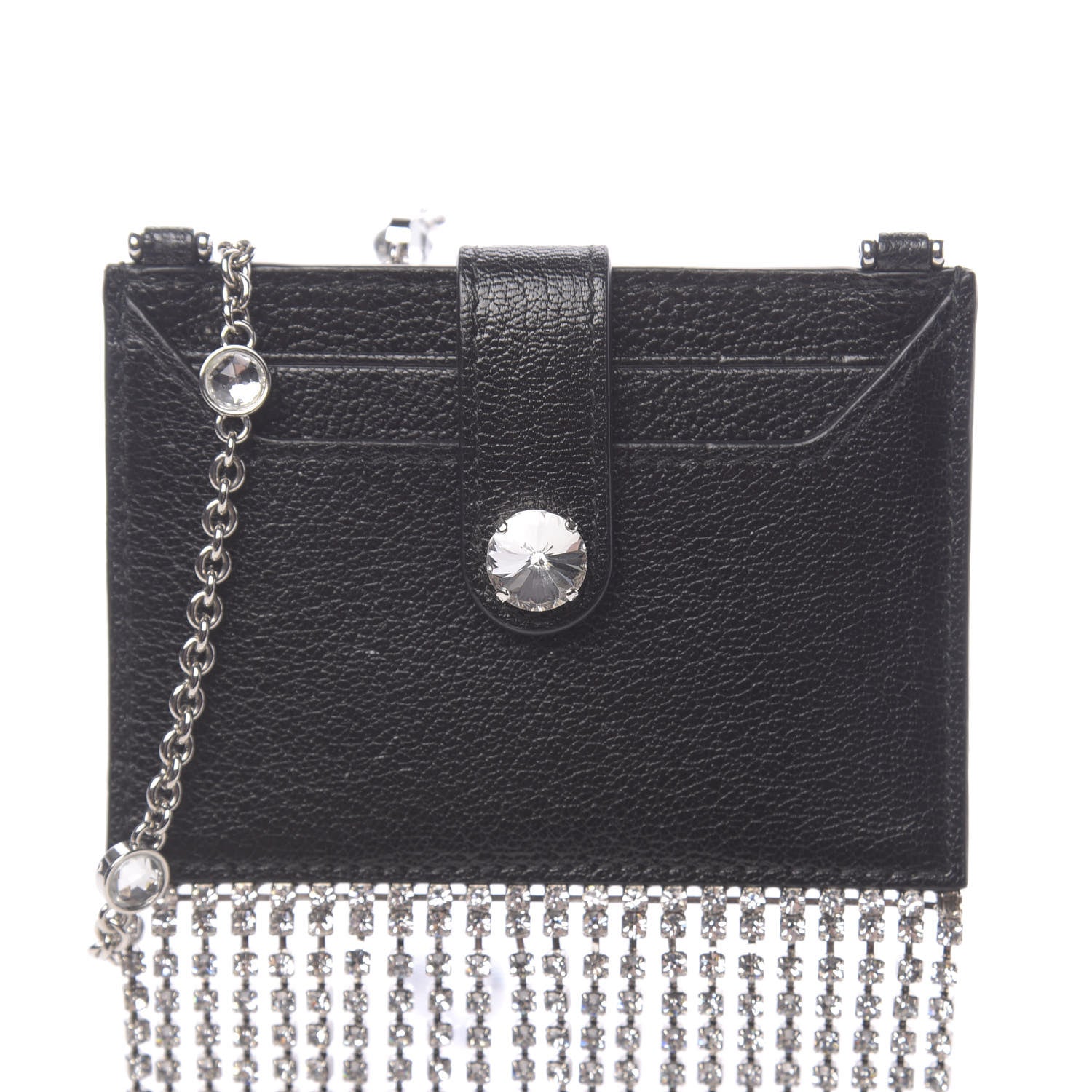 Miu Miu Goatskin Madras Crystal Card Holder Fringe Crossbody Black 7 of 7