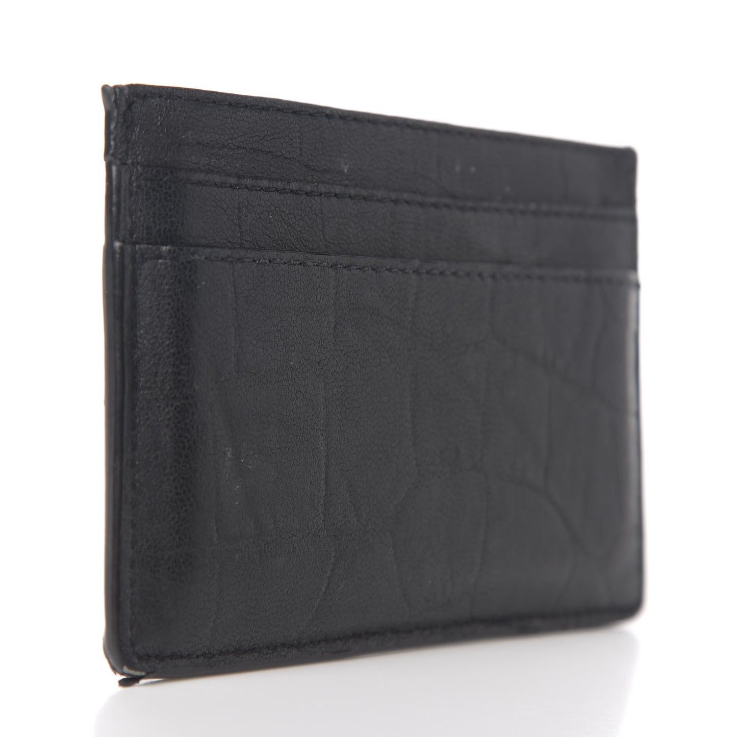 Calfskin Crocodile Embossed Monogram Credit Card Case Black