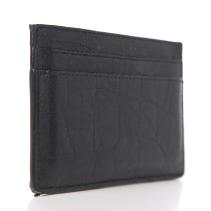 Saint Laurent Calfskin Crocodile Embossed Monogram Credit Card Case Black 2 of 9