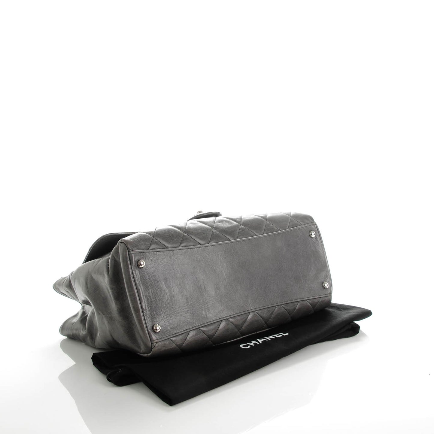 Glazed Calfskin Quilted Small CC Delivery Tote Grey