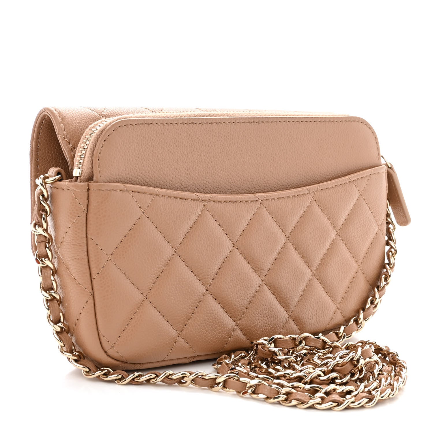 Chanel Caviar Quilted Flap Phone Holder With Chain Beige 3 of 13