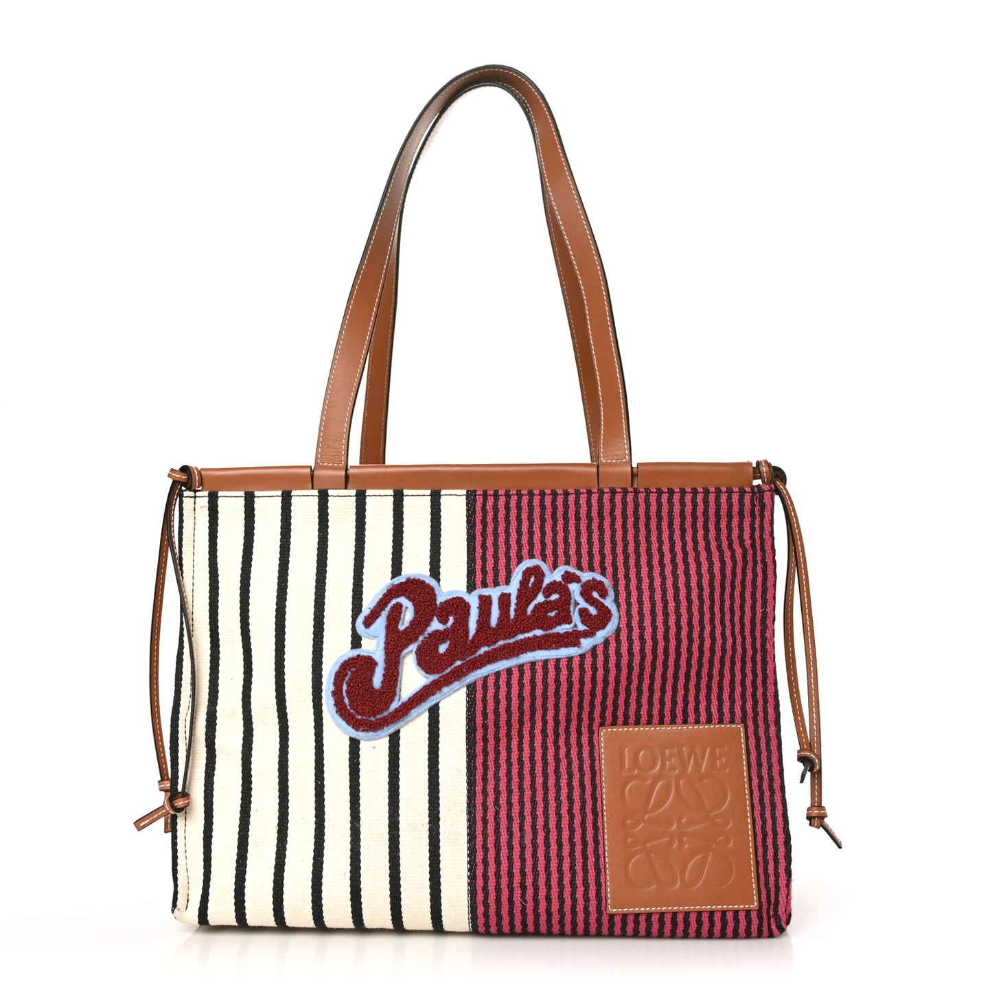 Canvas Calfskin Print Paulas Ibiza Stripes Cushion Tote Red White