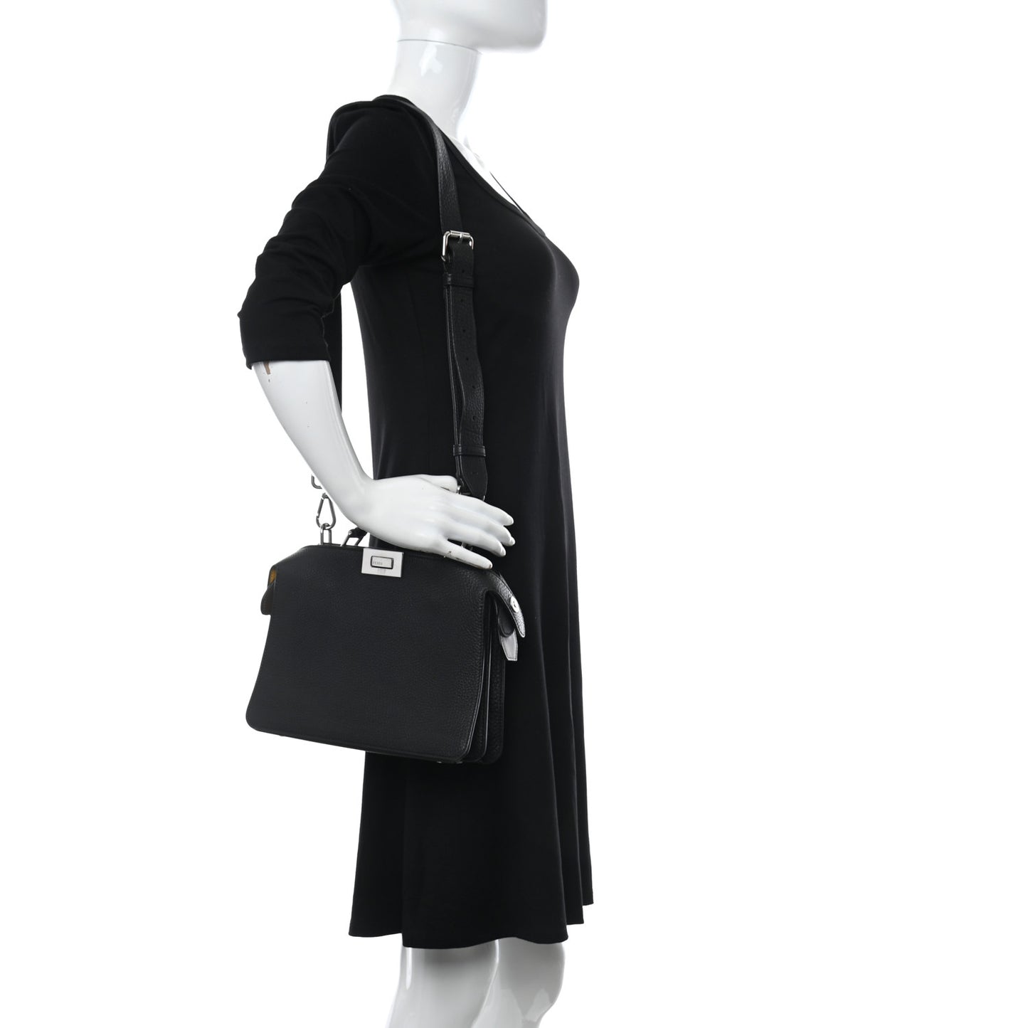 Cuoio Romano Vitello Cover Glazed Fabric Bi-Color FF 1974 Mini Peekaboo I SEE U Satchel Black Mimosa Tobacco Moro