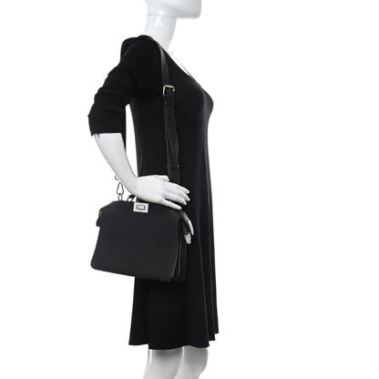 Fendi Cuoio Romano Vitello Cover Glazed Fabric Bi-Color FF 1974 Mini Peekaboo I SEE U Satchel Black Mimosa Tobacco Moro 2 of 11