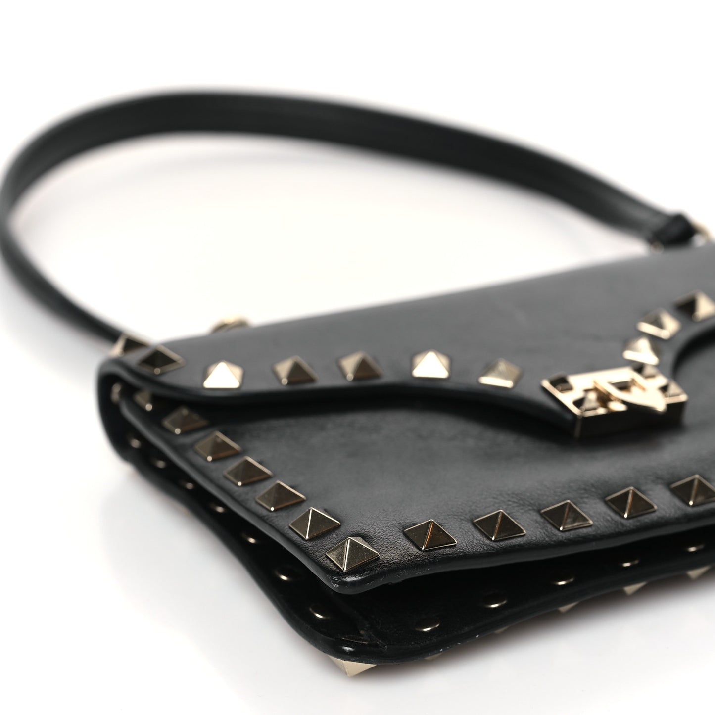 Vitello Mini Rockstud Shoulder Flap Bag Black
