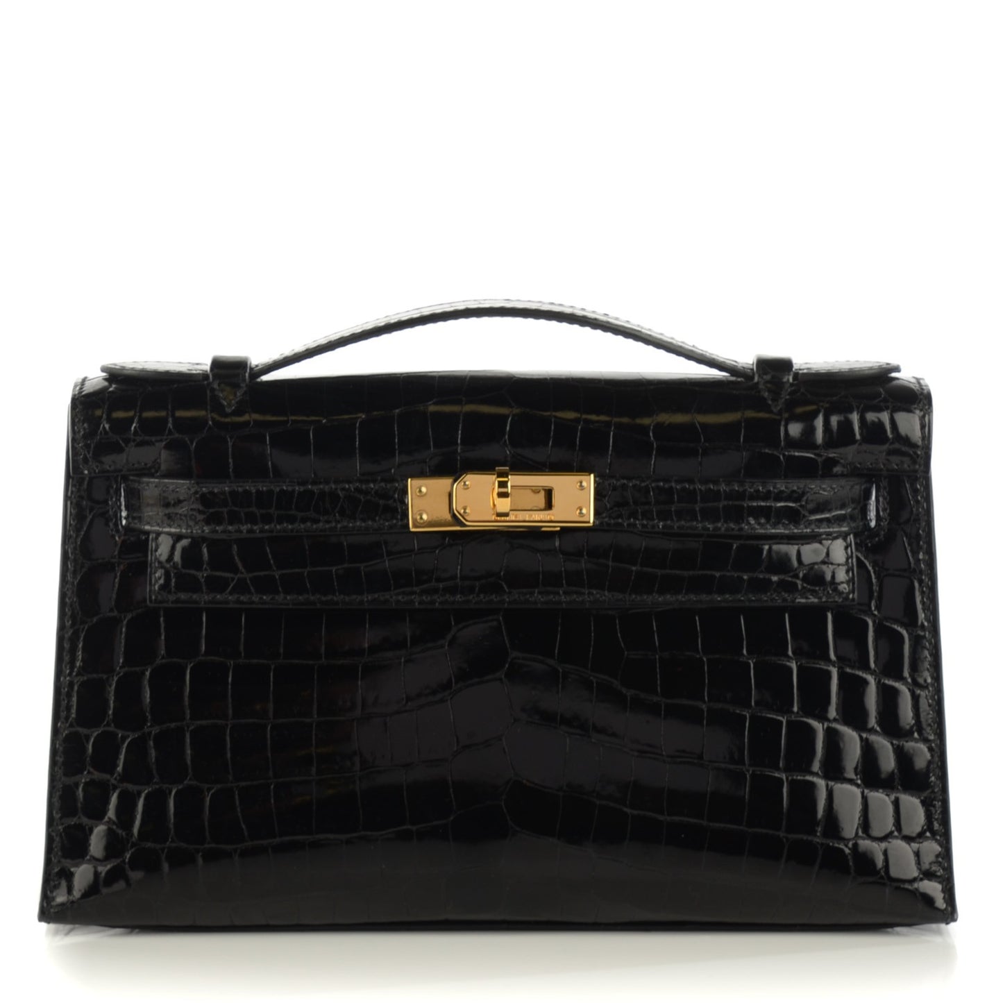 Shiny Niloticus Crocodile Kelly Pochette Black