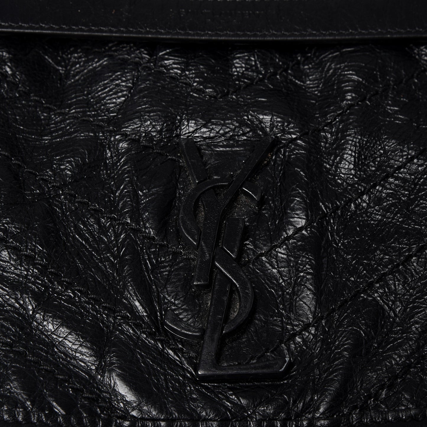 Crinkled Calfskin Matelasse Monogram Medium Niki Chain Satchel Black