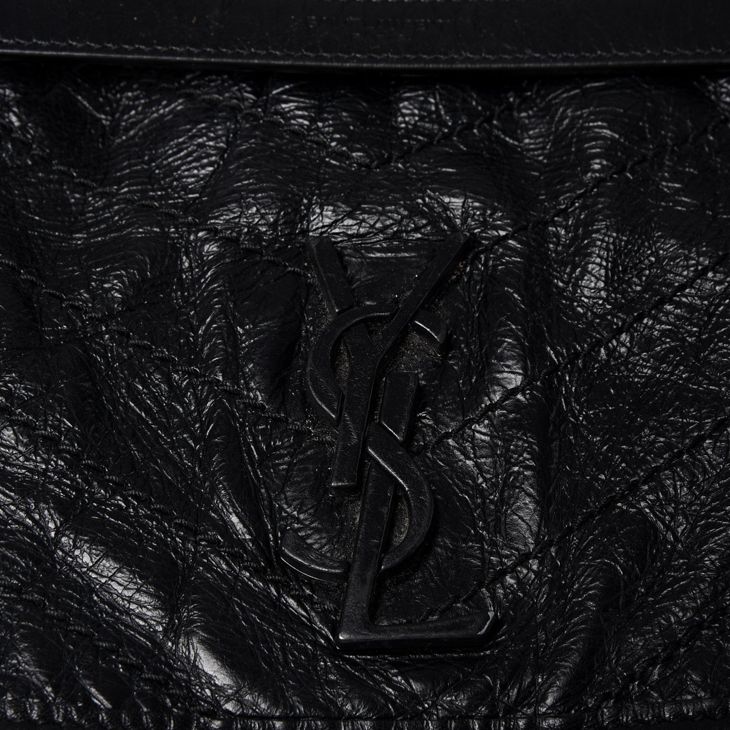 Saint Laurent Crinkled Calfskin Matelasse Monogram Medium Niki Chain Satchel Black 9 of 10