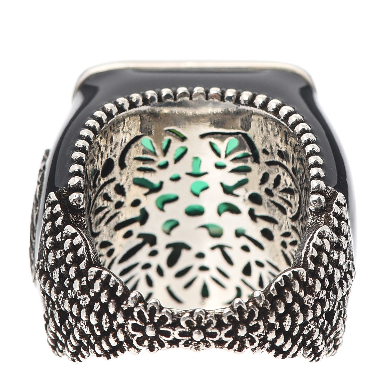 Gucci Sterling Silver Enamel Crystal Signet Ring Green 50 5.25 4 of 6