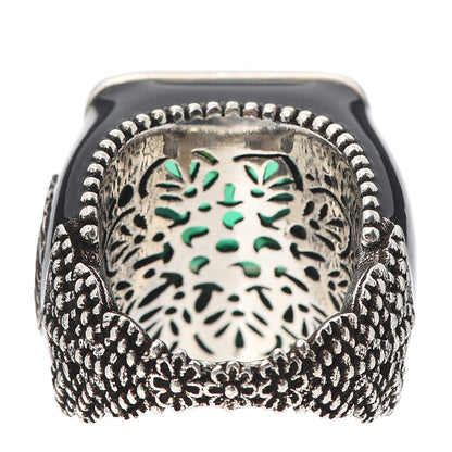 Gucci Sterling Silver Enamel Crystal Signet Ring Green 50 5.25 4 of 6