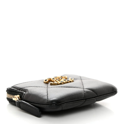 Chanel Lambskin Quilted Chanel 19 Zip Card Holder Wallet Black 4 of 7