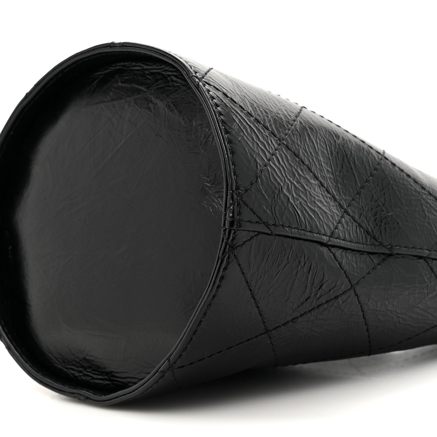 Chanel Crumpled Calfskin Quilted Chain Drawstring Bucket Bag Black 10 of 11