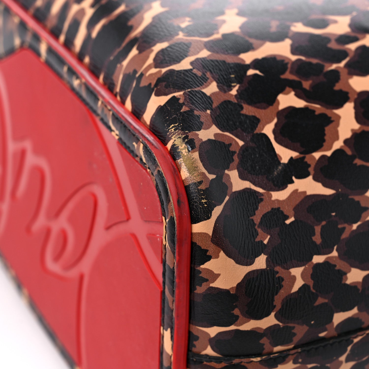 Christian Louboutin Calfskin Leopard Print Spikes East West Cabata Tote Brown 12 of 19