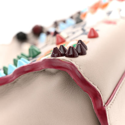 Fendi Nappa Embroidered Flower Scalloped Mini Peekaboo Iconic Satchel Grigio Polvere 19 of 20