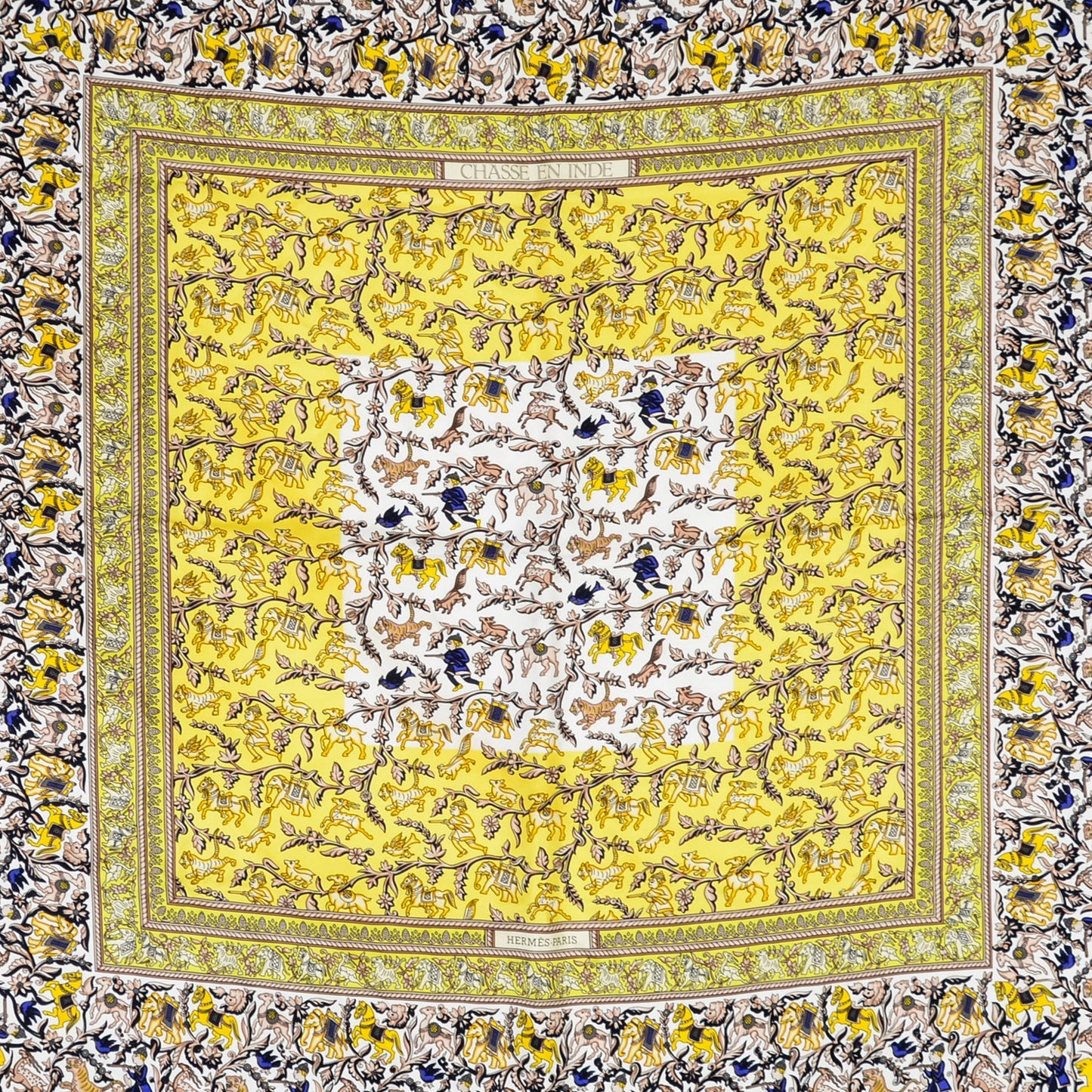 Silk Chasse En Inde Scarf 90 Jaune Caban Blanc