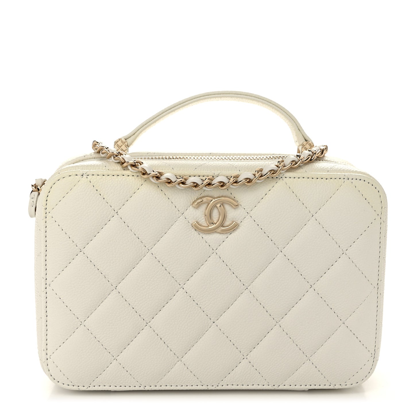 Caviar Quilted Top Handle Vanity Case White