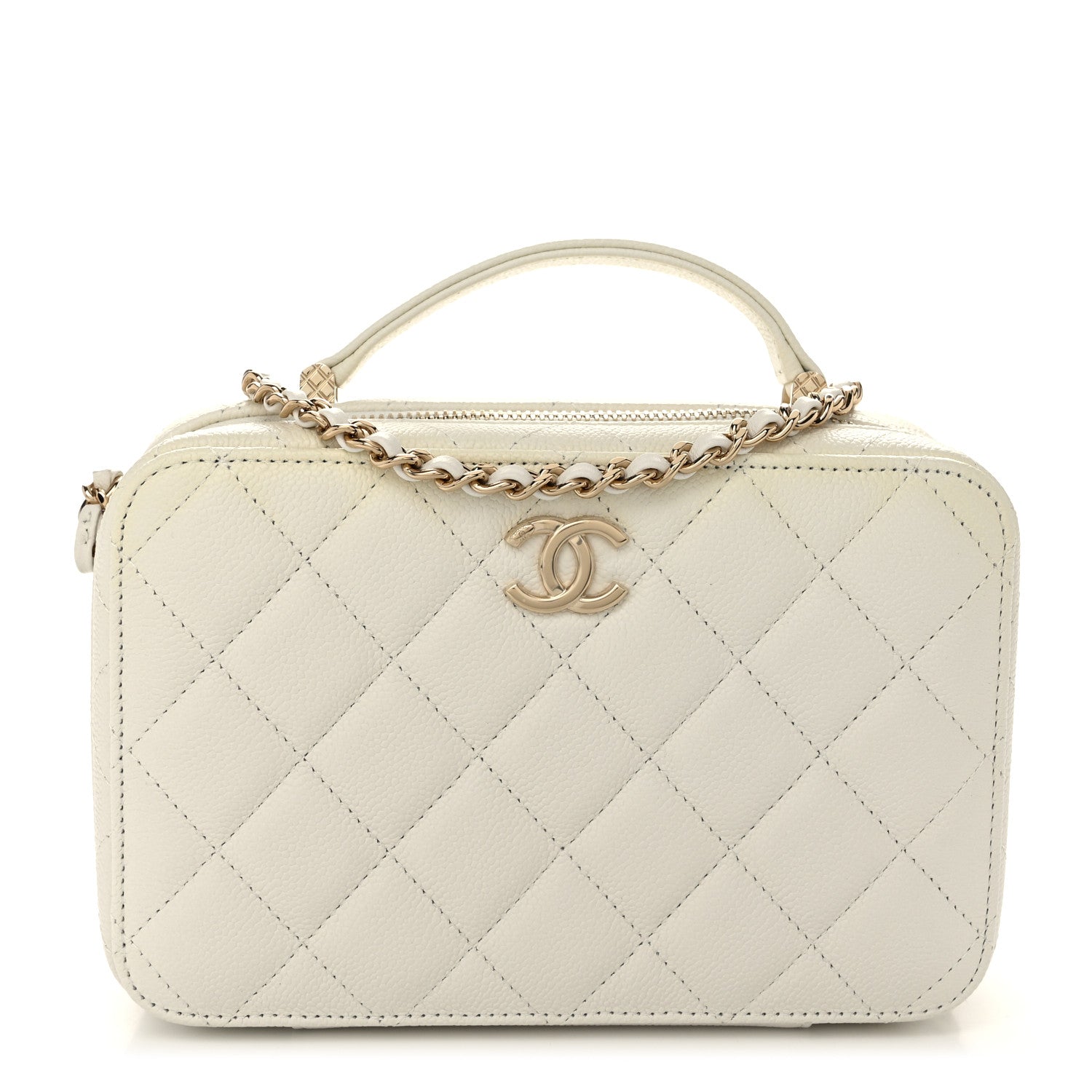 Chanel Caviar Quilted Top Handle Vanity Case White 1 of 12