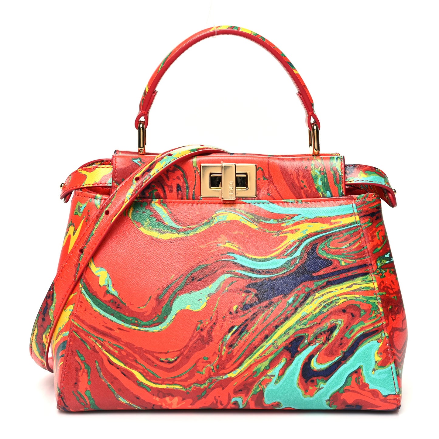 Nappa Marble Mini Peekaboo Iconic Satchel Rosso Multicolor