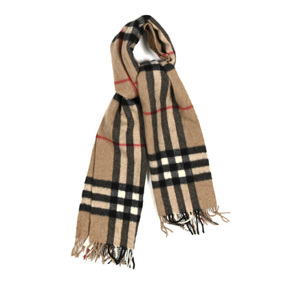 Burberry Cashmere Giant Check Fringe Scarf Camel 1 of 4