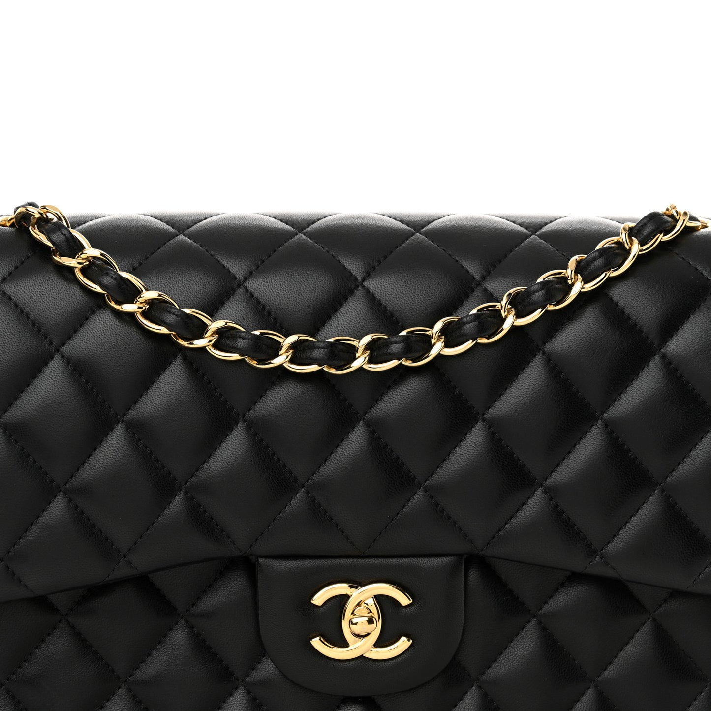 Lambskin Quilted Jumbo Double Flap Black