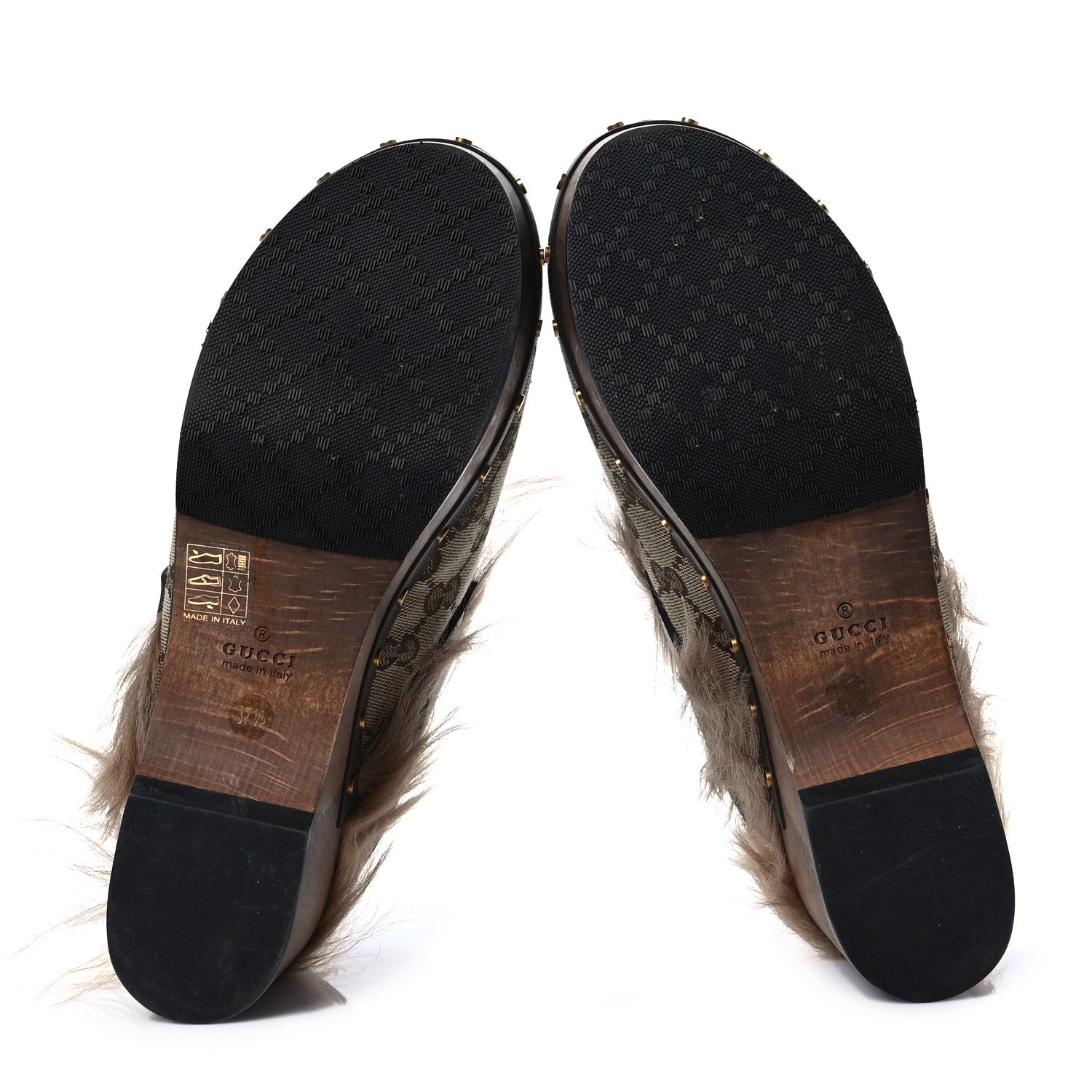 Gucci Monogram Calfskin Fur Horsebit Amstel Slingback Clogs 37.5 Beige Ebony New Acero Naturale 5 of 6