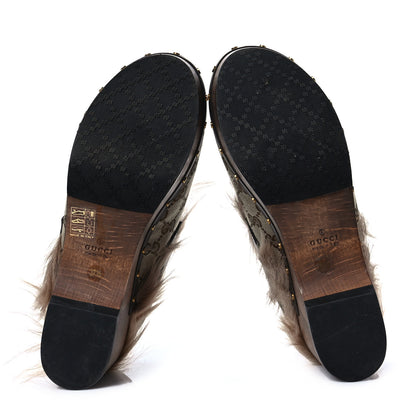 Gucci Monogram Calfskin Fur Horsebit Amstel Slingback Clogs 37.5 Beige Ebony New Acero Naturale 5 of 6