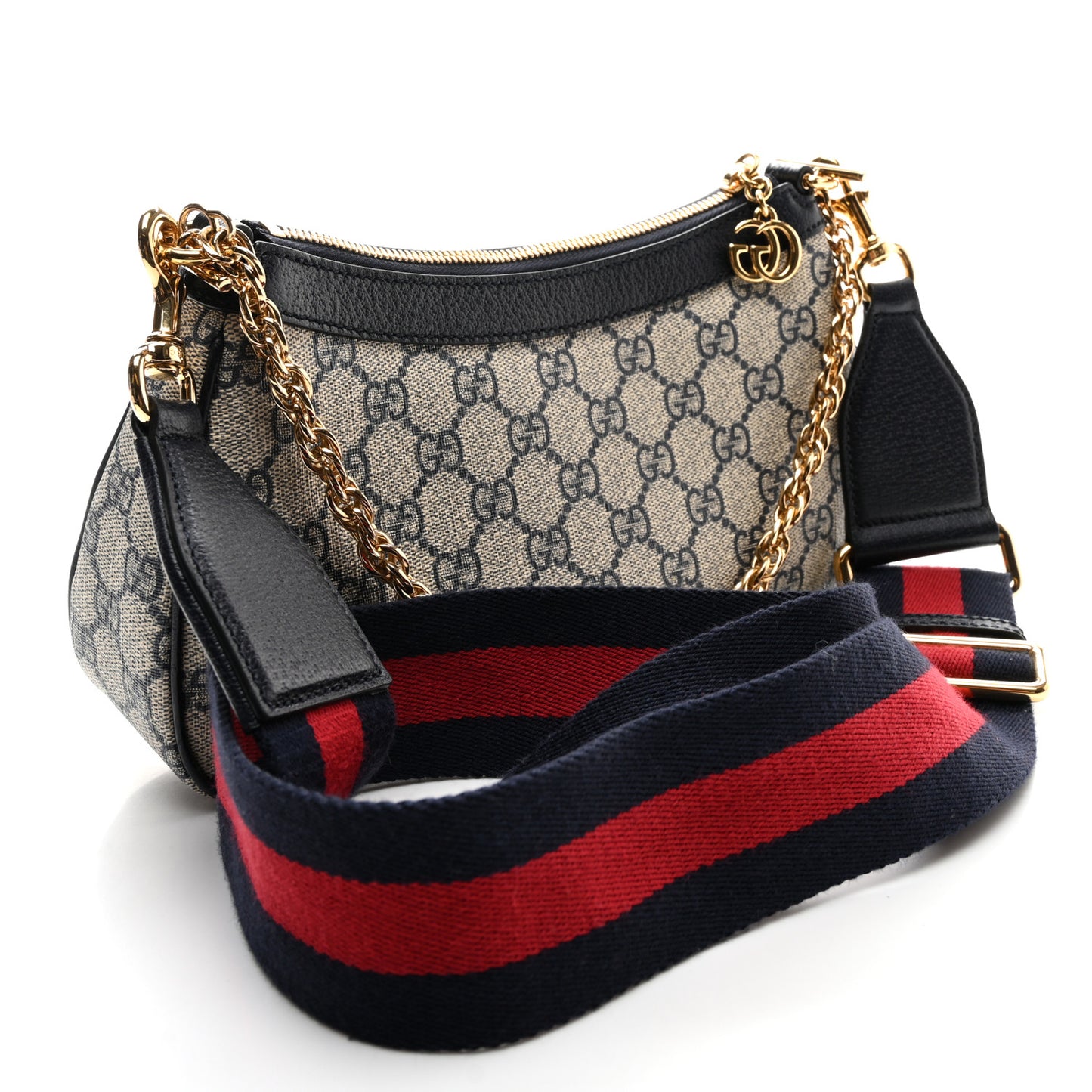 GG Supreme Monogram Textured Dollar Calfskin Web Small Ophidia GG Handbag Beige Blue