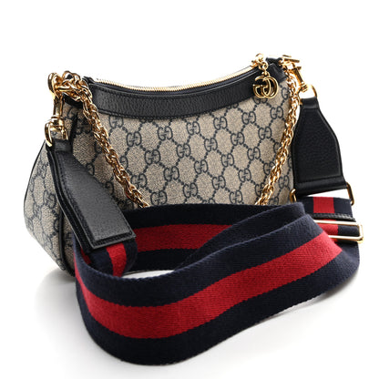Gucci GG Supreme Monogram Textured Dollar Calfskin Web Small Ophidia GG Handbag Beige Blue 3 of 10