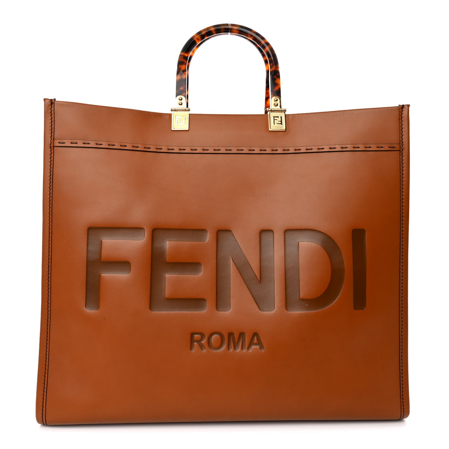 Vitello King Plexiglass Large Fendi Sunshine Shopper Tote Cuoio