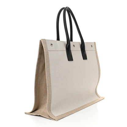 Saint Laurent Linen Calfskin Rive Gauche Tote Optic White 3 of 10