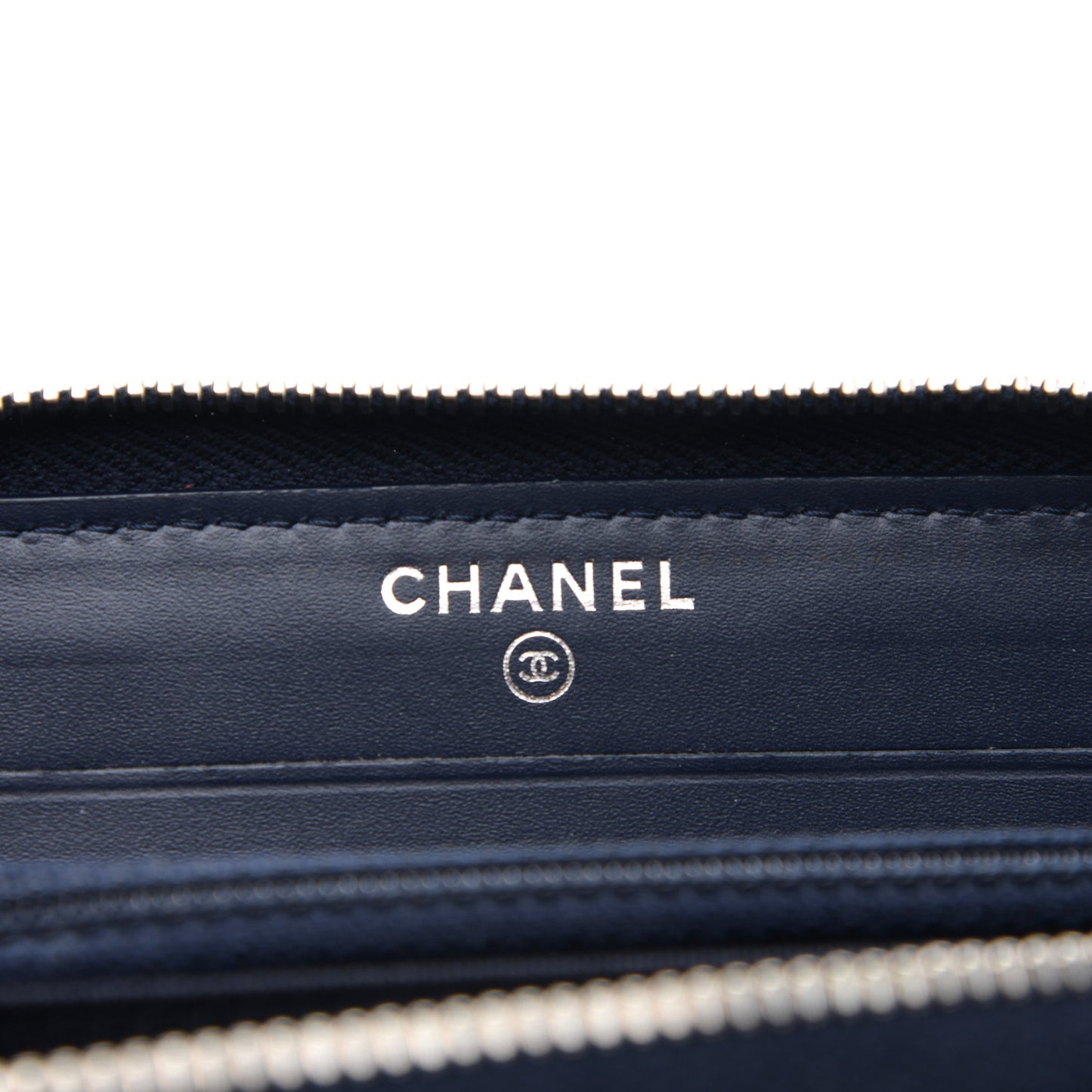 Caviar Chevron Quilted Large Gusset Zip Around Wallet Navy