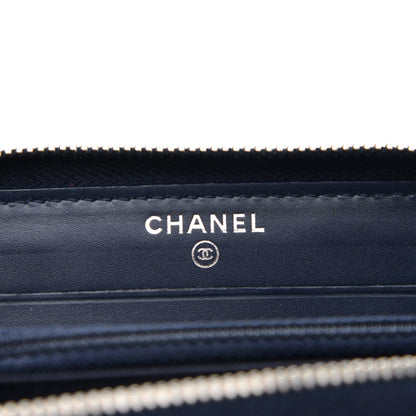 Chanel Caviar Chevron Quilted Large Gusset Zip Around Wallet Navy 6 of 7
