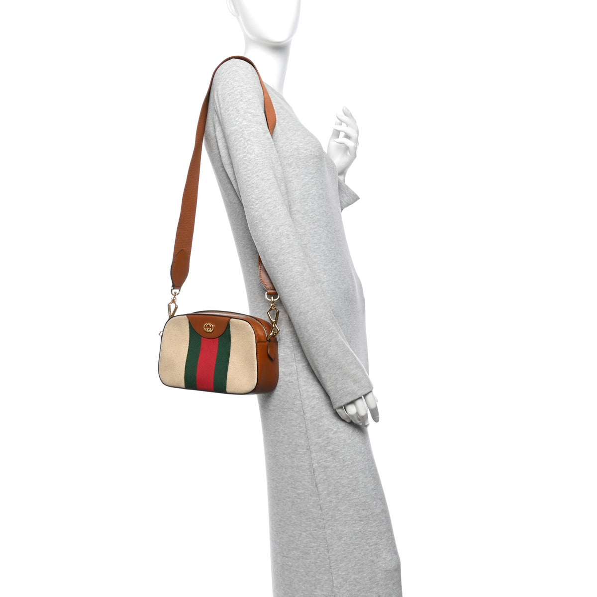 Vintage Canvas Web Shoulder Bag Sand Cuir