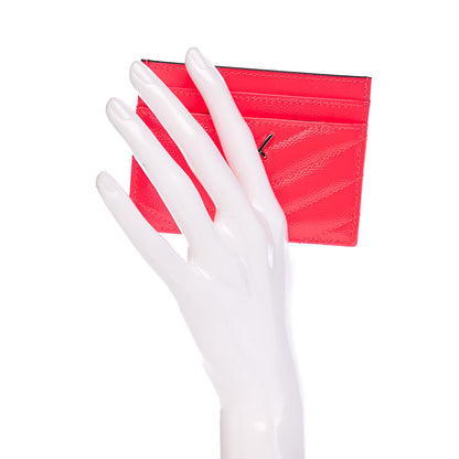 Saint Laurent Grain De Poudre Matelasse Chevron Monogram Credit Card Case Neon Pink 2 of 8
