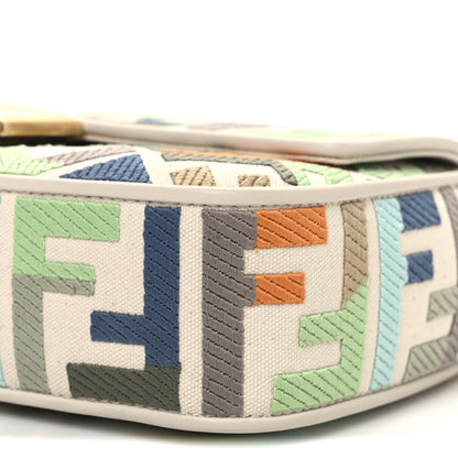 Fendi Canvas Vitello Seta FF Multicolor Embroidered Baguette Grezzo Multicolor Latte 10 of 10