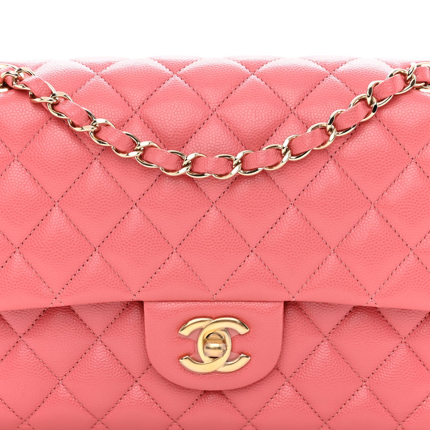 Metallic Caviar Quilted Medium Double Flap Pink