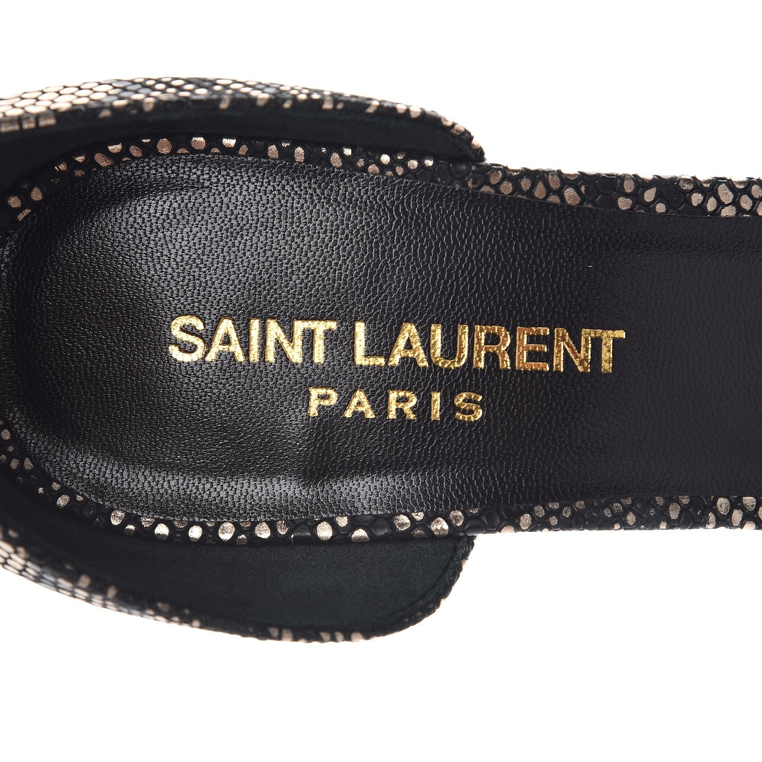 Saint Laurent Metallic Python Calfskin Embossed Disco Jane 105 Ankle Strap Sandals 36.5 Black Gold 7 of 8